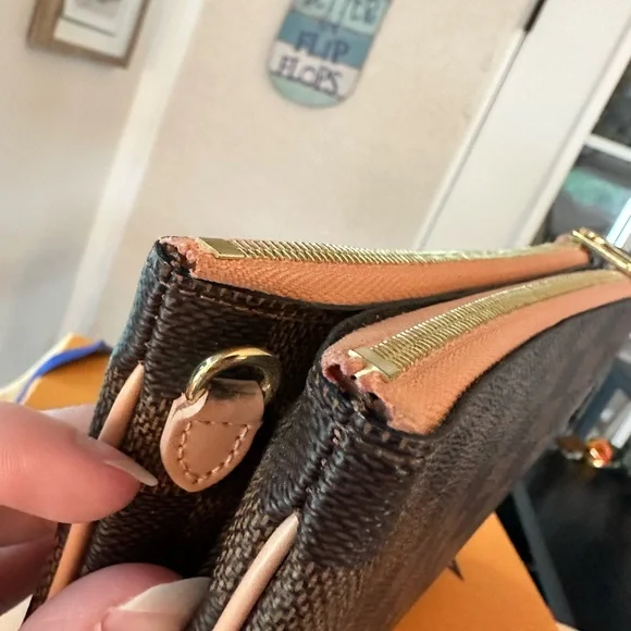 Louis Vuitton Double Zip Pink Leather Women's Bag Pouch WOC Pouchette crossbody - Picture 13 of 15